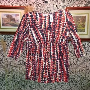 Liz & Co multi color tunic blouse loose fit abstract circle print 3/4 sleeves